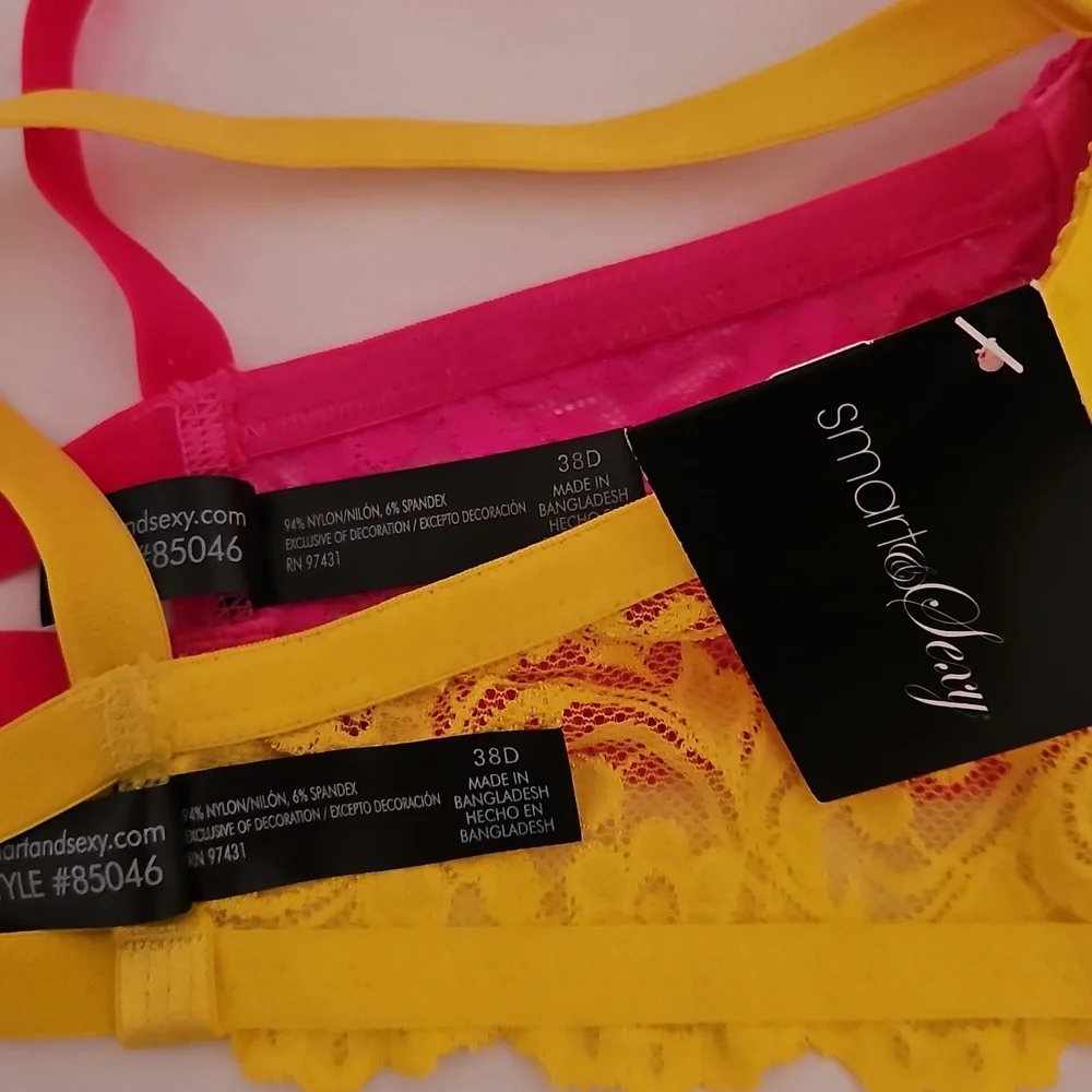 38D Smart & Sexy Lace Bra Set - Pink and Yellow Pushup Underwire - Picture 9 of 9